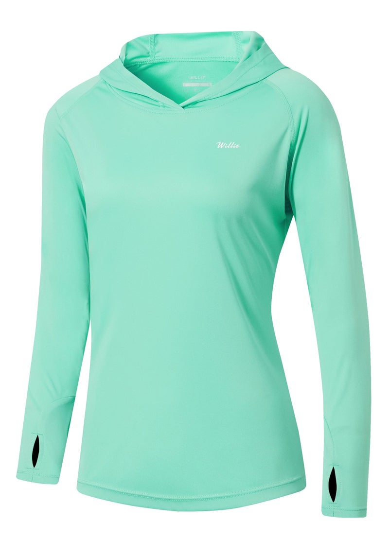 Willit Women's UPF 50+ Sun Protection Hoodie SPF Shirt Long Sleeve Hiking Fishing Outdoor Shirt Lightweight Hoodie Light Green XL - Image 1